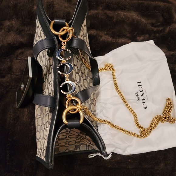 Coach denim look tote with coach chain. Includes chain extender - Picture 2 of 13